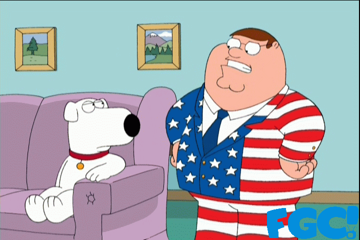 Family Guy Peter in flag suit with Brian
